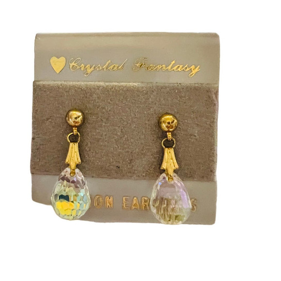 Elegant Vintage Aurora Borealis Crystal Pendulum Drop Earrings - Picture 1 of 3